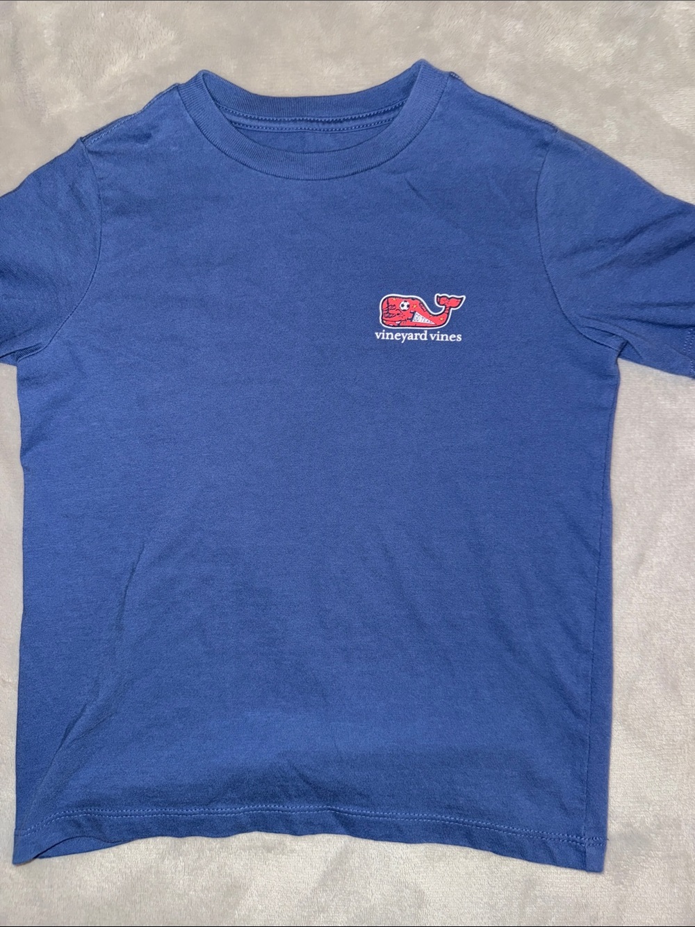 Vineyard Vines Boys Navy Tee with Red Whale Patch